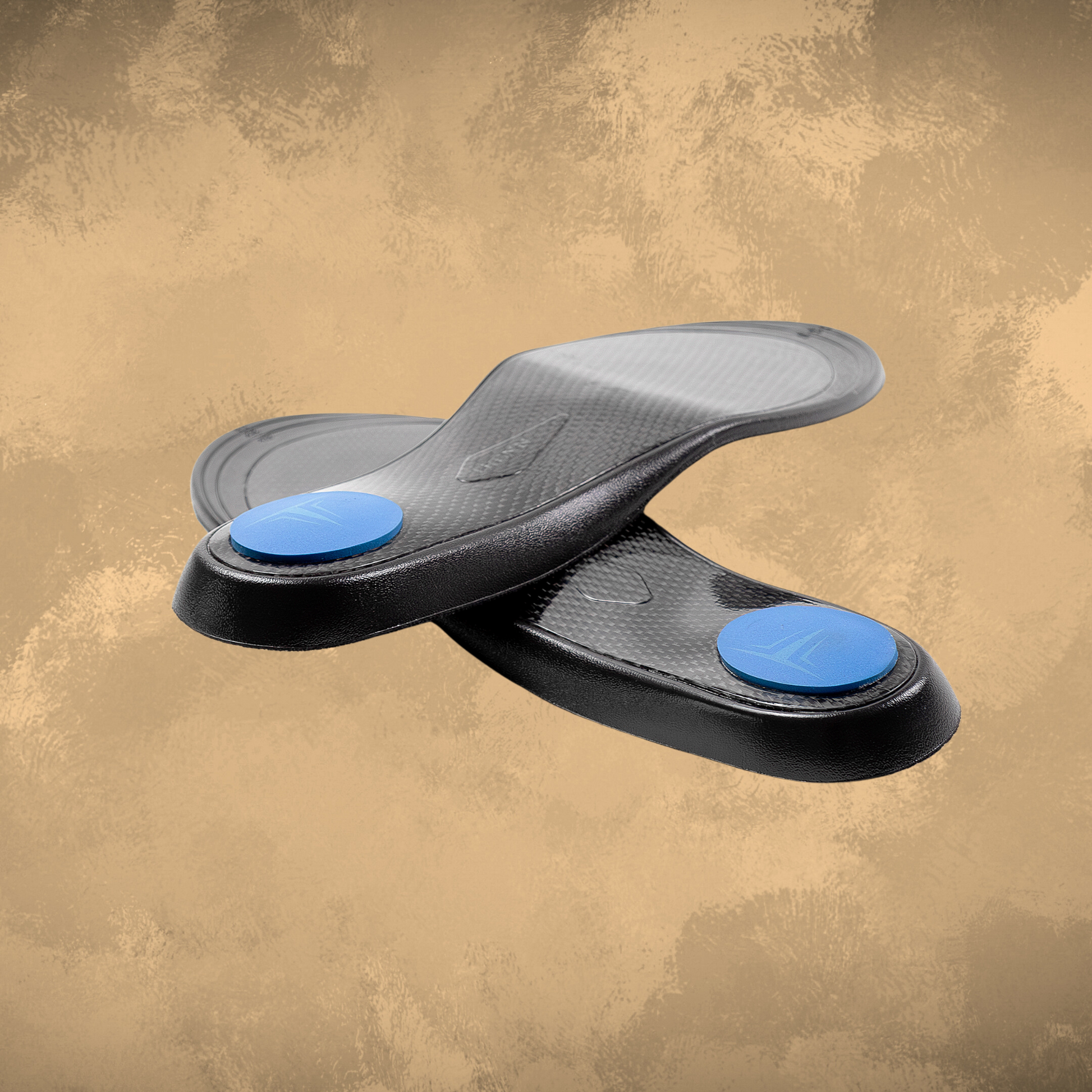 TRENN Carbon fiber insoles, back side of both insoles from a bottom angle